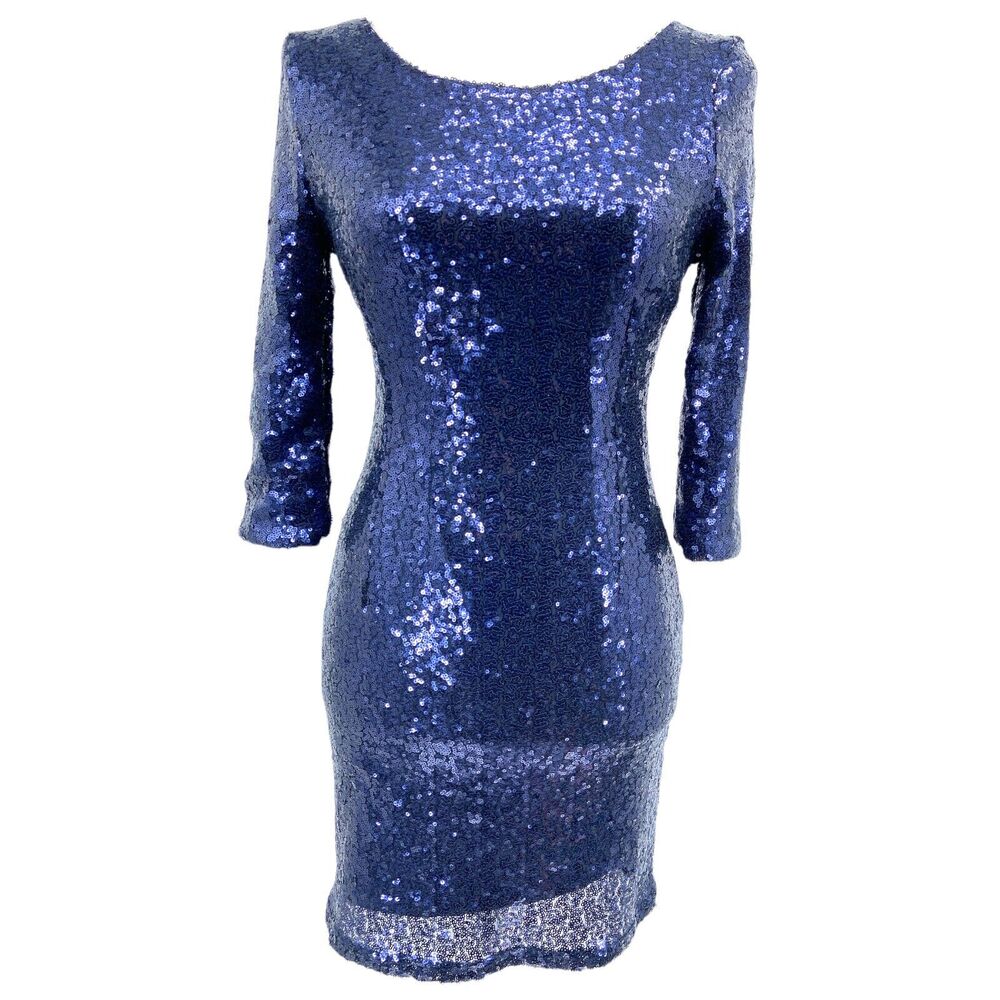 Lulus Delightful Ways Sequin Mini Dress Navy‎ Blue Size Small EUC
